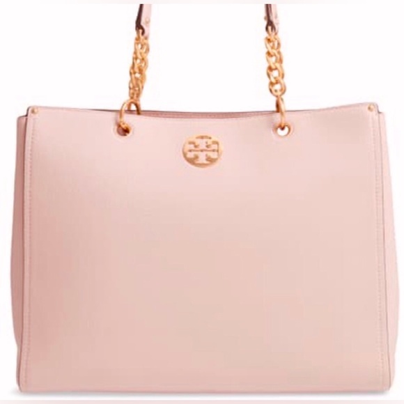 Tory Burch Everly pebble grain leather 2 Way tote bag in soft pastel pink color - Picture 3 of 12